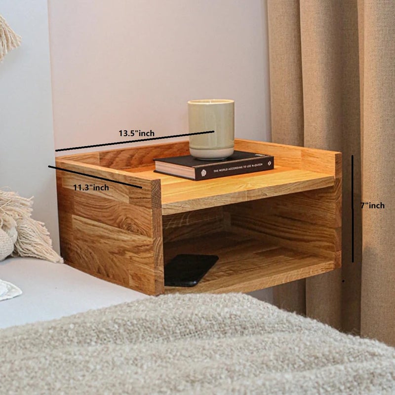 Crysellewoods Wooden Floating Bedside Table Floating Nightstand Small Modern Floating Nightstand with Extra Space mid Century Bedside Table Floating Shelves for Bedroom Natural - Image 3