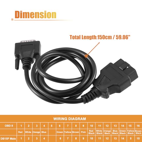 X AUTOHAUX كابل تشخيصي 1.5م OBDII OBD2 ذكر إلى 15 دبوس ذكر - Image 3