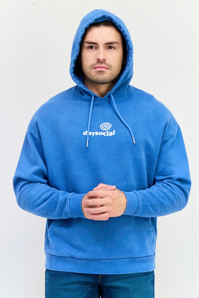 Asos Design Men Graphic Print Long Sleeves Hoodie, Blue - Image 1