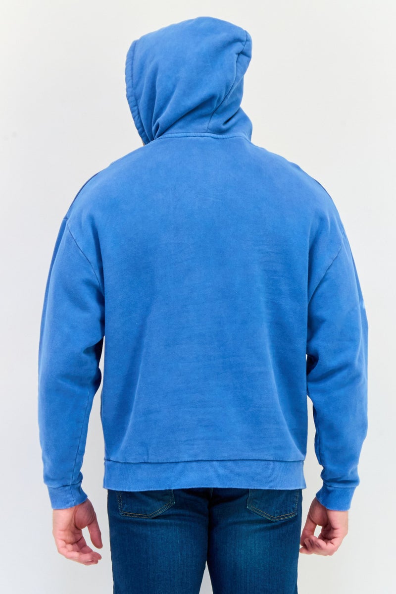 Asos Design Men Graphic Print Long Sleeves Hoodie, Blue - Image 3