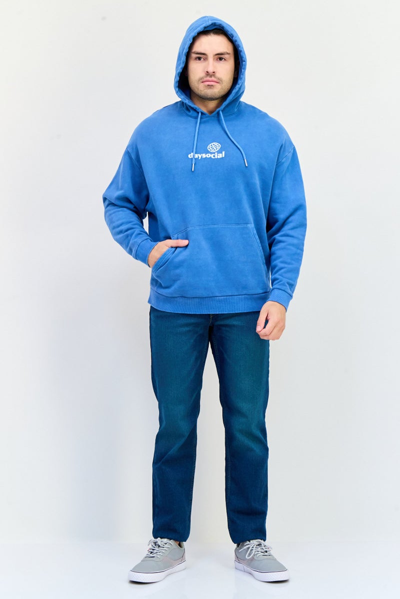 Asos Design Men Graphic Print Long Sleeves Hoodie, Blue - Image 4