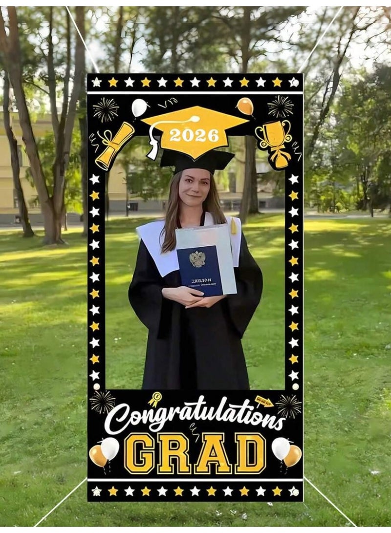 Graduation Party Decoration Photo Booth Frame Congratulations Grad 2026 – Stylish Photo Backdrop for Graduation Celebrations (Size 180×90 cm) - Image 1