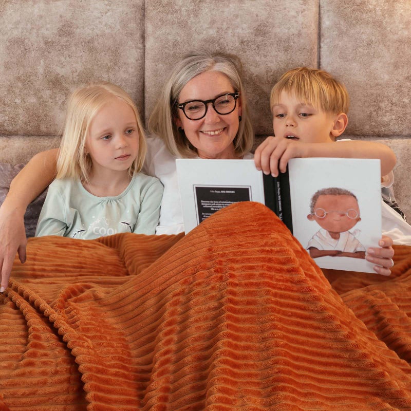 Bnuitland Bnuitland Orange Flannel Throw Blanket (90X108 inches) with Storage Pouch 300GSM Super Soft Fleece Stripe Pattern Sofa Blanket for Adults  Lightweight Cozy Bed Throw for Home Decor All Season  - Image 4