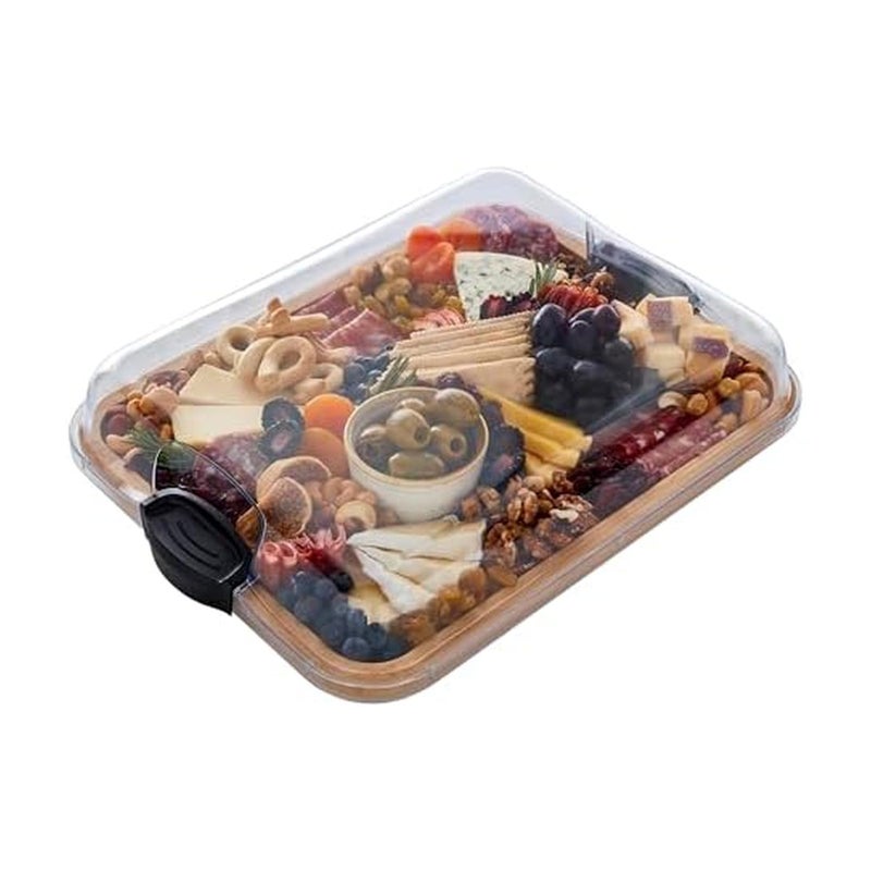 Farberware Build-A-Board Bamboo Cutting Board with Single Storage Compartment, Clear Locking Lid, Black Handles, Perfect for Charcuterie & Snacks - Image 1