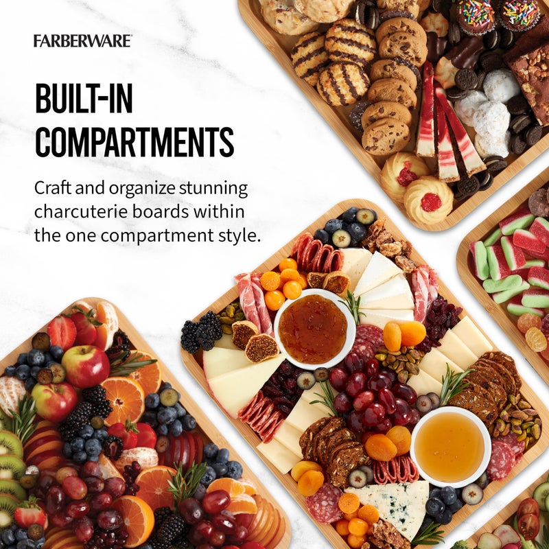 Farberware Build-A-Board Bamboo Cutting Board with Single Storage Compartment, Clear Locking Lid, Black Handles, Perfect for Charcuterie & Snacks - Image 3