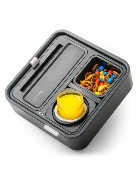 COUCHCONSOLE ORIGINAL CUP HOLDER TRAY - DRINKS & SNACKS SOFA CADDY WITH ARMREST, TABLE WITH PHONE STAND