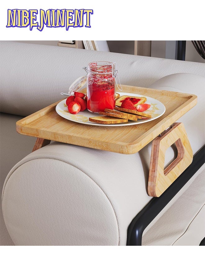 NIBEMINENT Wooden Sofa Arm Tray Table, Couch Arm Tray, Portable Couch Arm Side Table, Sofa Armrest Trays Clip-On Couch Desk, Stable TV Stand for Small Space, Art & Craft Supplies, Wood Material（Natural） - Image 4