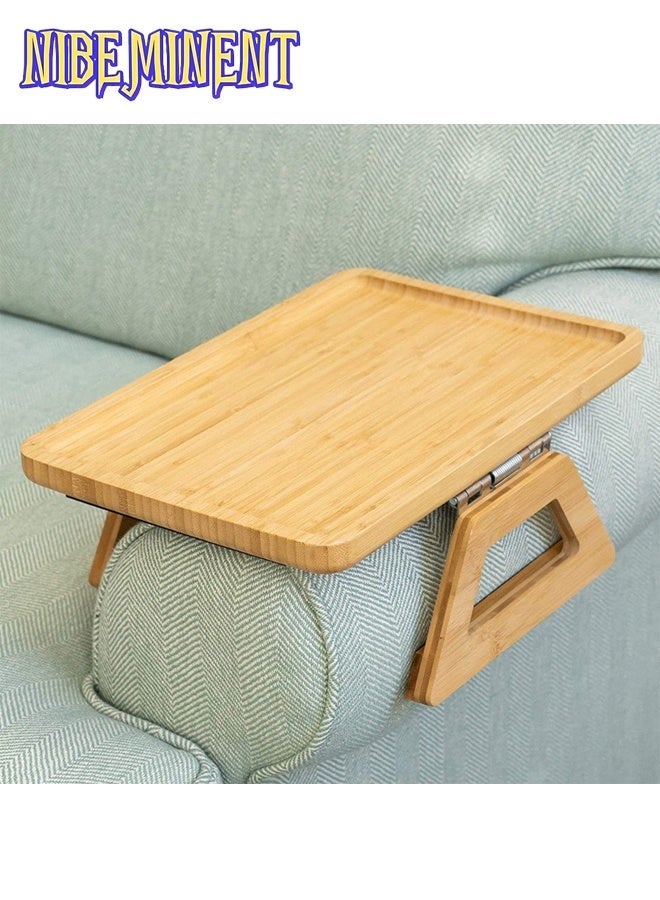 NIBEMINENT Wooden Sofa Arm Tray Table, Couch Arm Tray, Portable Couch Arm Side Table, Sofa Armrest Trays Clip-On Couch Desk, Stable TV Stand for Small Space, Art & Craft Supplies, Wood Material（Natural） - Image 1