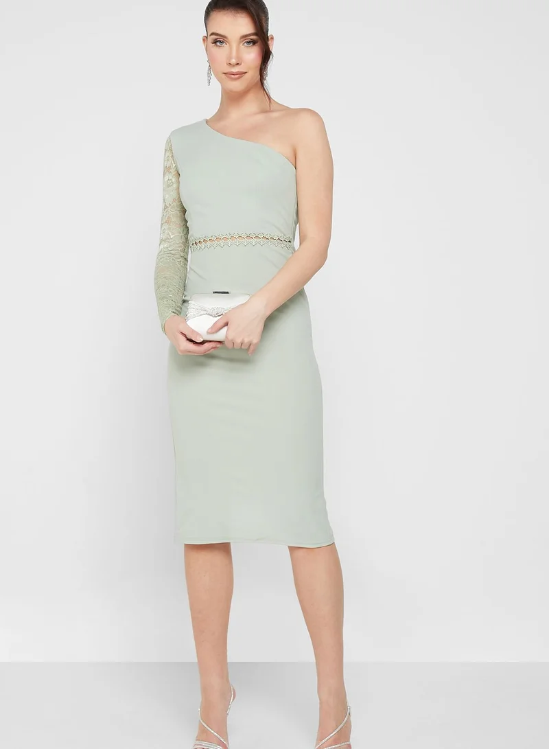 skirt and stiletto One Shoulder Lace Trim Dress