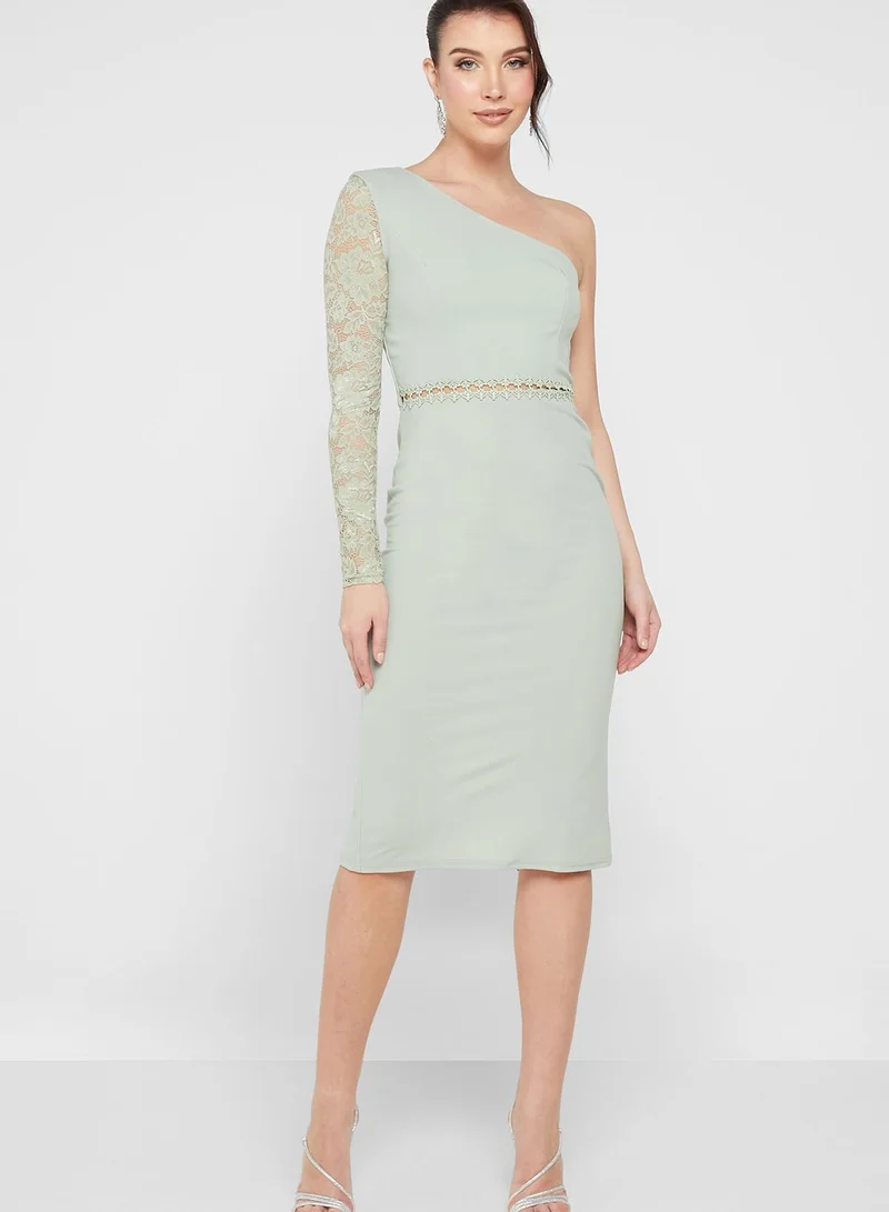 skirt and stiletto One Shoulder Lace Trim Dress