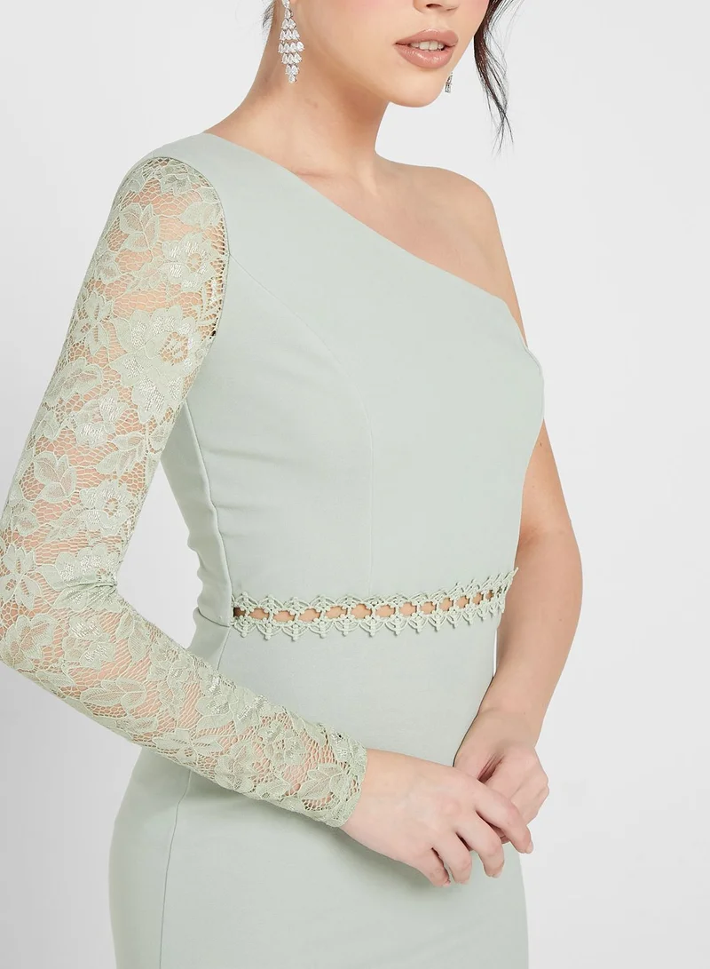 skirt and stiletto One Shoulder Lace Trim Dress