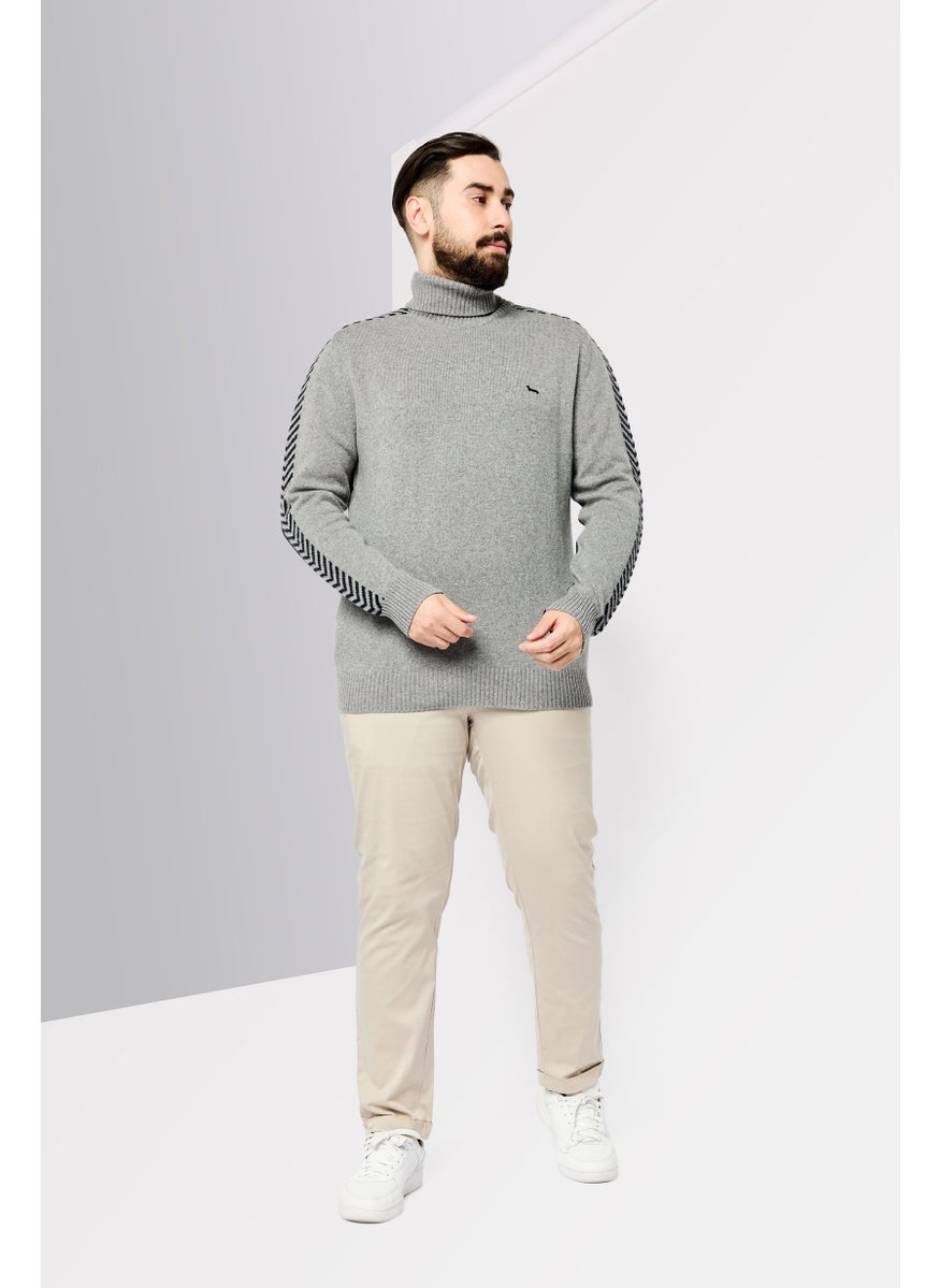 Harmont & Blaine Men Turtle Neck Embroidered Logo Sweater, Grey  - Image 3