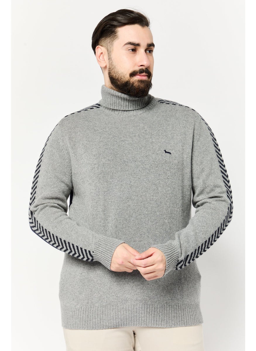 Harmont & Blaine Men Turtle Neck Embroidered Logo Sweater, Grey  - Image 1