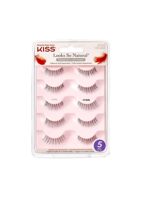 Looks So Natural, False Eyelashes, 'Sultry', 12 mm, Includes 5 Pairs Of Lashes, Contact Lens Friendly, Easy to Apply, Reusable Strip Lashes, Glue-On