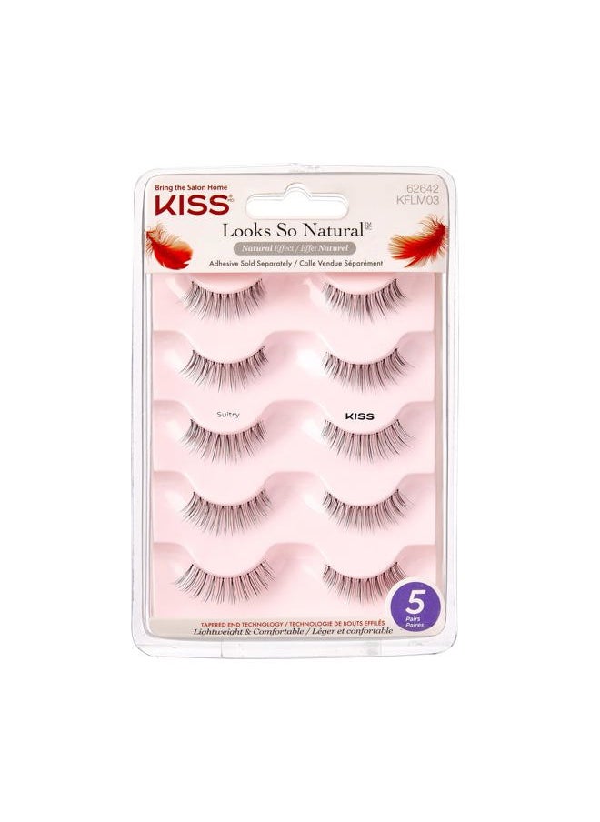 KISS - Looks So Natural, False Eyelashes, 'Sultry', 12 mm, Includes 5 Pairs Of Lashes, Contact Lens Friendly, Easy to Apply, Reusable Strip Lashes, Glue-On - Image 1