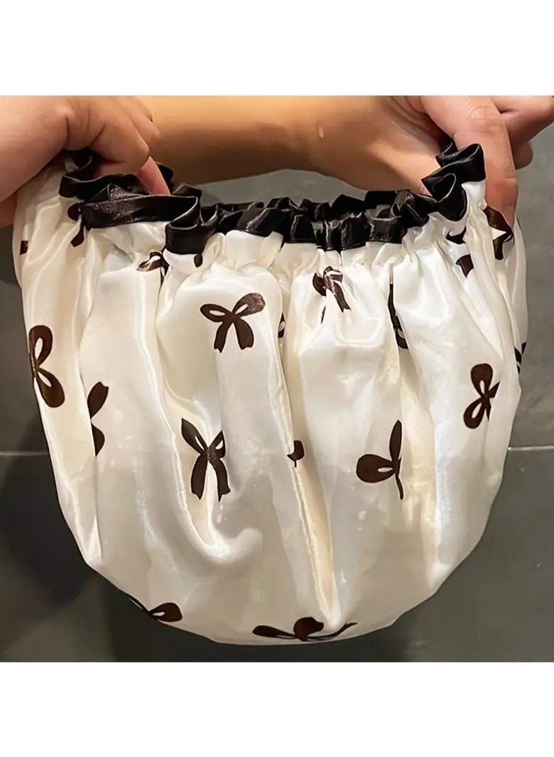 يوكانبي غطاء استحمام مزخرف بزهور وردية بطبقتين، مقاوم للماء ومرن - واقي شعر من البوليستر بتصميم مجعد للكبار والصغار، مثالي للاستخدام في الحمام والمطبخ، ملحقات استحمام - Image 4