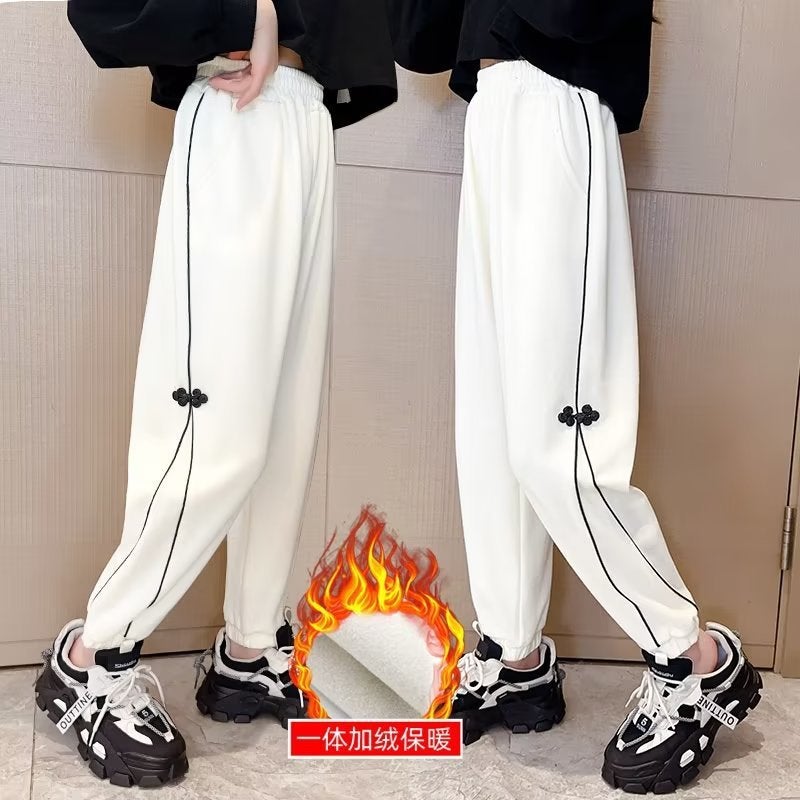 Girls' Pants Fleece-Lined Thickened Sports Pants Winter Girls' Autumn Sweatpants Winter Children'S Casual Trousers - Image 3