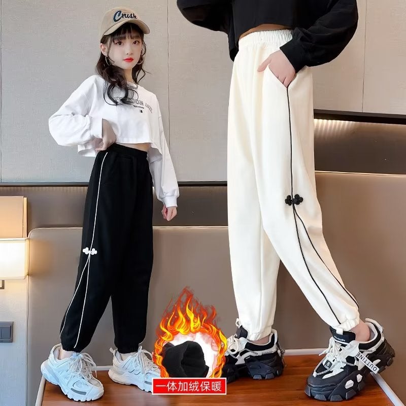 Girls' Pants Fleece-Lined Thickened Sports Pants Winter Girls' Autumn Sweatpants Winter Children'S Casual Trousers - Image 2
