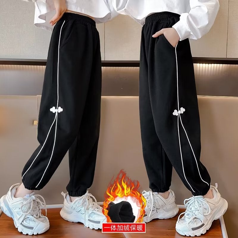 Girls' Pants Fleece-Lined Thickened Sports Pants Winter Girls' Autumn Sweatpants Winter Children'S Casual Trousers - Image 4
