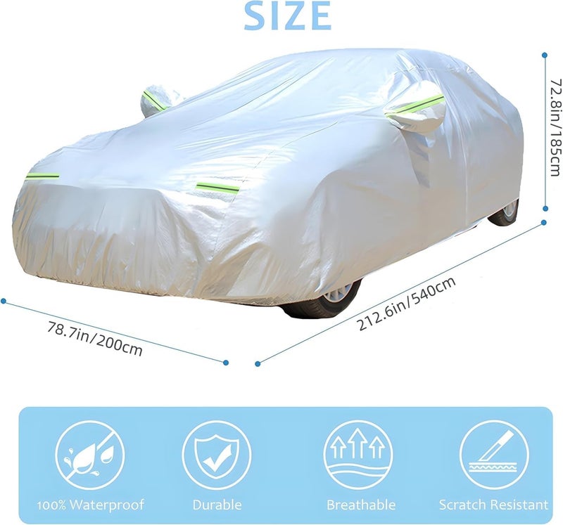 All Weather Car Cover - Waterproof, Windproof, UV Protection with Reflective Strips for SUVs (Silver, YXXL) - Image 2
