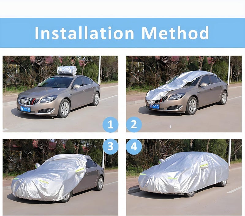All Weather Car Cover - Waterproof, Windproof, UV Protection with Reflective Strips for SUVs (Silver, YXXL) - Image 5