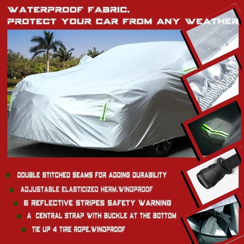 All Weather Car Cover - Waterproof, Windproof, UV Protection with Reflective Strips for SUVs (Silver, YXXL) - Image 3