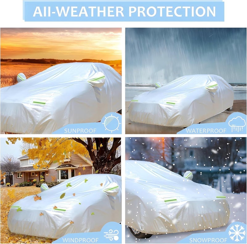 All Weather Car Cover - Waterproof, Windproof, UV Protection with Reflective Strips for SUVs (Silver, YXXL) - Image 4