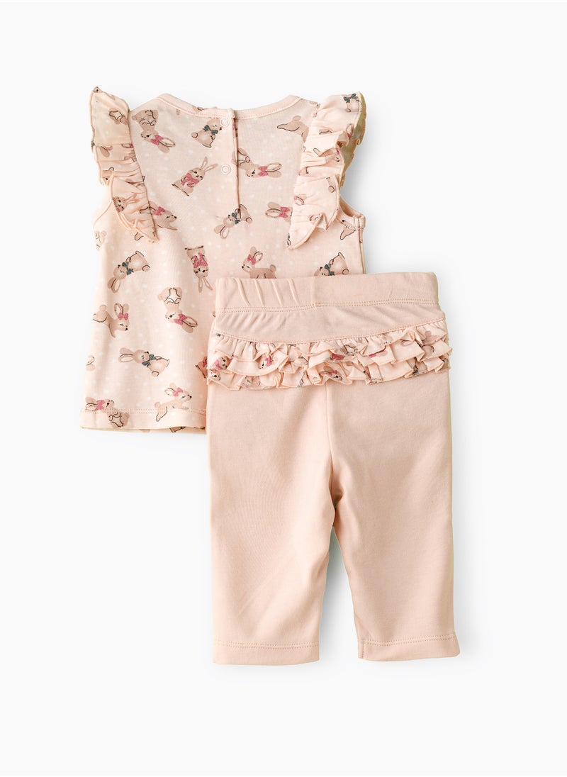 Tiny Hug Baby Girl Bunny Print Tunic and Leggings Set  - Image 2