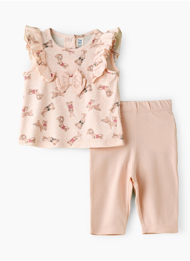 Tiny Hug Baby Girl Bunny Print Tunic and Leggings Set  - Image 1