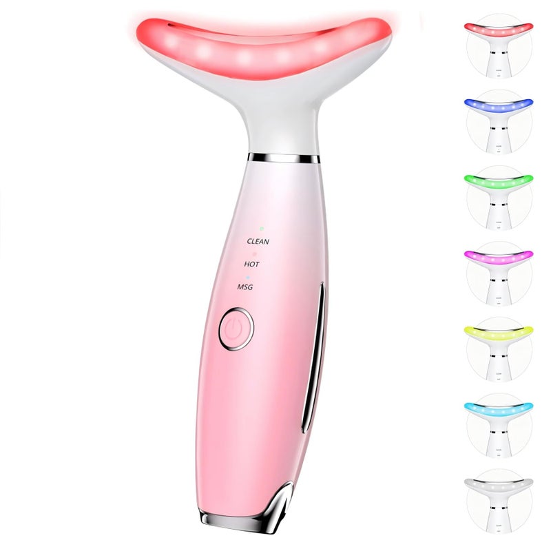 Dopsikn 7 Color Galvanic Machines - Red Light Therapy for Face and Neck, Face Massager Tool for Wrinkles, Double Chin, Vibrating Facial Massager with Thermals, Pink - Image 1