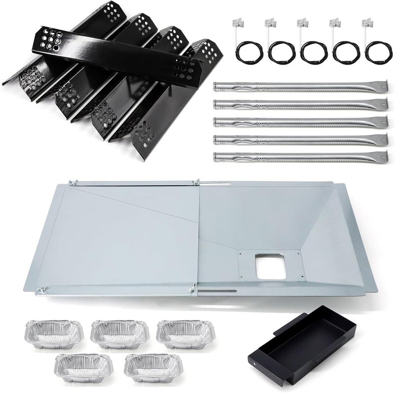 Adviace Replacement Parts for Nexgrill 720-0882A 720-0925P 720-0925 720-0896 720-0896B 720-0896E, Grease Tray, 5 Pack Burner Tubes & Ignitors & Flame Tamers for Nexgrill 5 Burner 720-0882A Gas Grill - Image 1