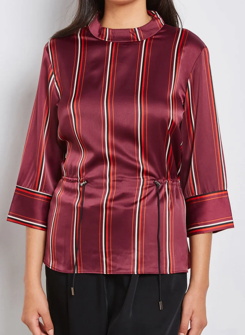 ELLA Striped Drawstring Side Detail Top