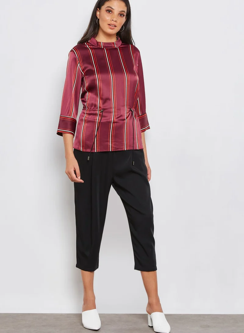 ELLA Striped Drawstring Side Detail Top
