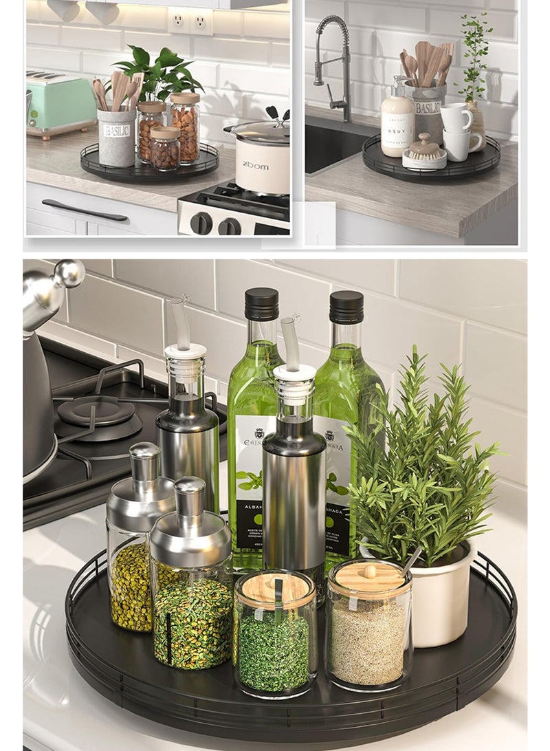 LOOPITYS 10" Oak Bathroom Vanity Tray Turntable for Perfume Candle, Round Wooden Decorative Tray 360°smooth &quiet rotating Tray for Kitchen Sink Countertop Seasoning area Organizer, Bathroom Counter Organizer for Skincare Makeup, (Black siza:10"*10"*1.97") ﻿ - Image 2