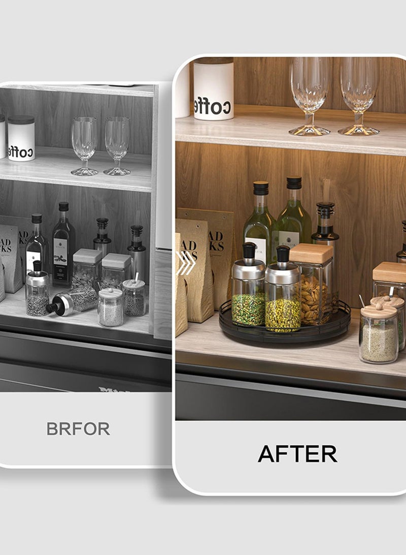 LOOPITYS 10" Oak Bathroom Vanity Tray Turntable for Perfume Candle, Round Wooden Decorative Tray 360°smooth &quiet rotating Tray for Kitchen Sink Countertop Seasoning area Organizer, Bathroom Counter Organizer for Skincare Makeup, (Black siza:10"*10"*1.97") ﻿ - Image 3