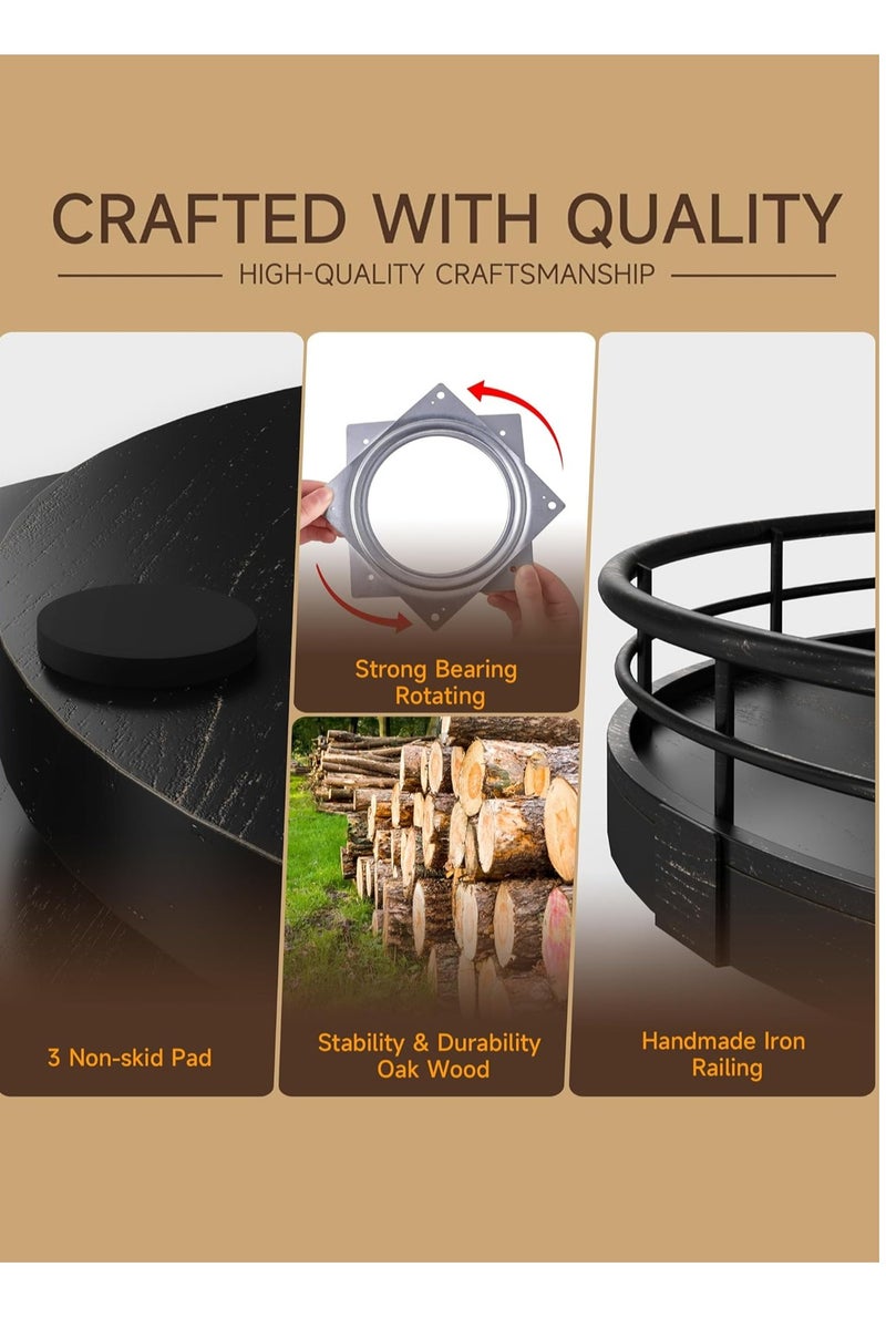 LOOPITYS 10" Oak Bathroom Vanity Tray Turntable for Perfume Candle, Round Wooden Decorative Tray 360°smooth &quiet rotating Tray for Kitchen Sink Countertop Seasoning area Organizer, Bathroom Counter Organizer for Skincare Makeup, (Black siza:10"*10"*1.97") ﻿ - Image 4