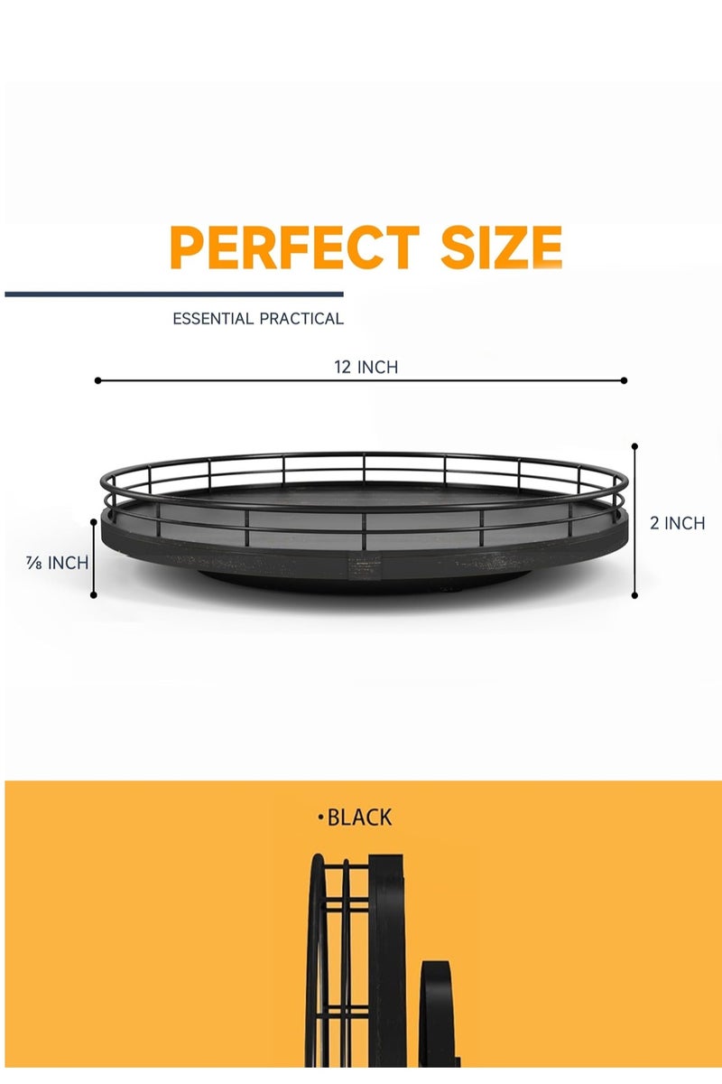 LOOPITYS 10" Oak Bathroom Vanity Tray Turntable for Perfume Candle, Round Wooden Decorative Tray 360°smooth &quiet rotating Tray for Kitchen Sink Countertop Seasoning area Organizer, Bathroom Counter Organizer for Skincare Makeup, (Black siza:10"*10"*1.97") ﻿ - Image 5