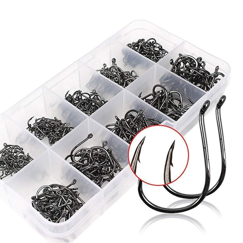 Mf ® 500pcs High Carbon Steel Fishing Hooks with Plastic Box, 10 Sizes Fish Hook with Barbs for Freshwater/Seawater, 3# - 12#(50pcs/ Size) - Image 1
