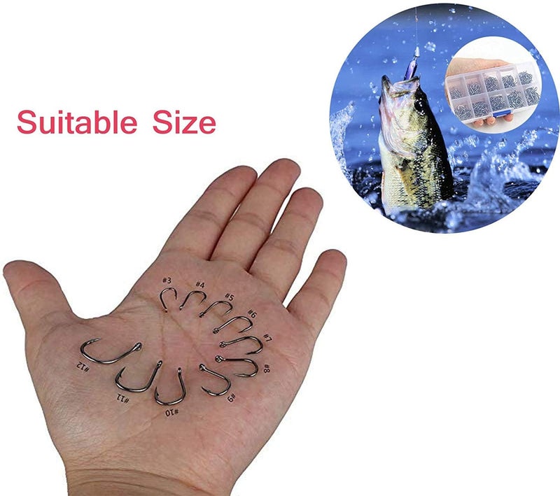 Mf ® 500pcs High Carbon Steel Fishing Hooks with Plastic Box, 10 Sizes Fish Hook with Barbs for Freshwater/Seawater, 3# - 12#(50pcs/ Size) - Image 4