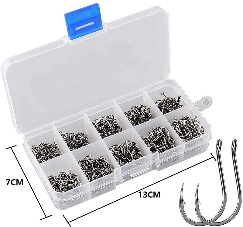 Mf ® 500pcs High Carbon Steel Fishing Hooks with Plastic Box, 10 Sizes Fish Hook with Barbs for Freshwater/Seawater, 3# - 12#(50pcs/ Size) - Image 2