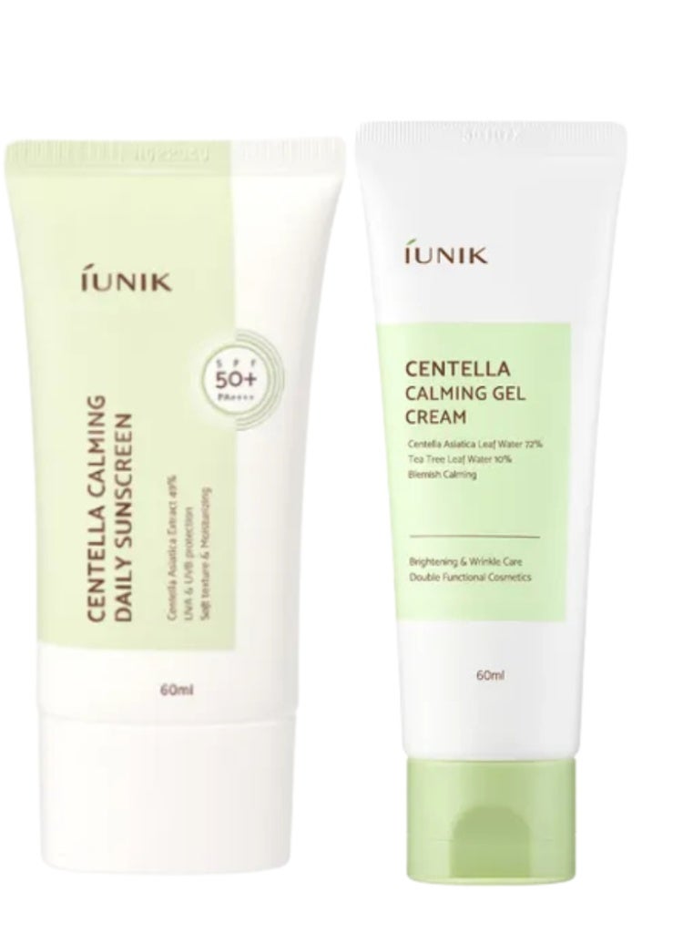 آي يونيك تهدئة الاحمرار وتهيج البشرة – مجموعة iUNIK Centella Calming Gel Cream + Centella Calming Moisture Sunscreen SPF50+ للترميم والحماية اليومية - Image 1