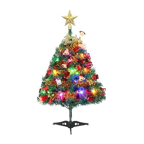 Dream Loom Mini Christmas Tree, 2ft Tabletop Small Christmas Tree with Lights, Hanging Ornaments and Star Treetop, Xmas Decoration Tree Decor - Image 1