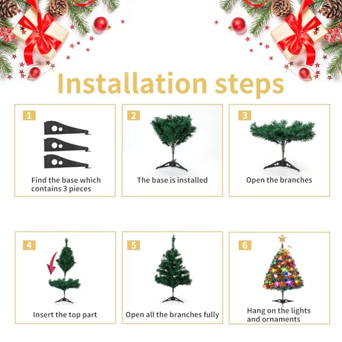 Dream Loom Mini Christmas Tree, 2ft Tabletop Small Christmas Tree with Lights, Hanging Ornaments and Star Treetop, Xmas Decoration Tree Decor - Image 5
