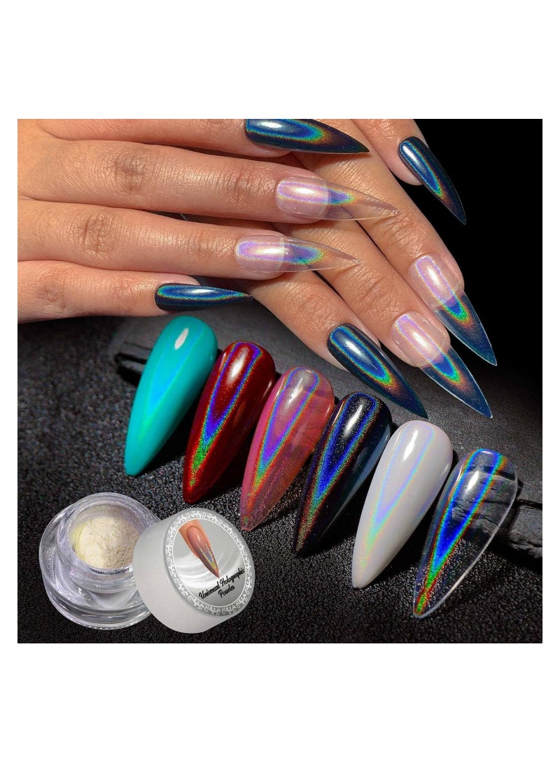 SYOSI Holographic Pearl Chrome Nail Powder, 2PCS Rainbow Mirror Pearl Nail Powder, Magic White Nail Powder, Pearlescent Nail Pigment Powder High Gloss, Ice Metallic Nail Powder, for Nails Art Design - Image 2