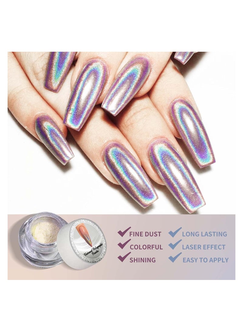 SYOSI Holographic Pearl Chrome Nail Powder, 2PCS Rainbow Mirror Pearl Nail Powder, Magic White Nail Powder, Pearlescent Nail Pigment Powder High Gloss, Ice Metallic Nail Powder, for Nails Art Design - Image 3