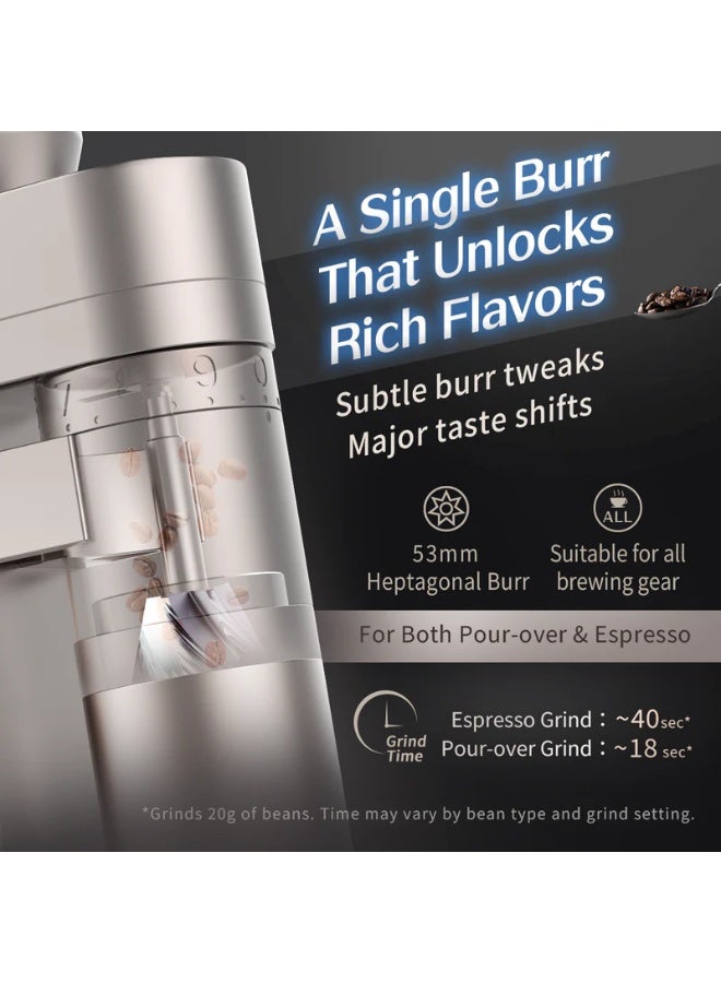 FEMOBOOK-A5 Electric Burr Coffee Grinder, Plug-in Single Dose Espresso Grinder with 53mm Stainless Steel Conical Burr, 300+ Grind Settings, For Espresso & Pour Over, Black-Gold - Image 5