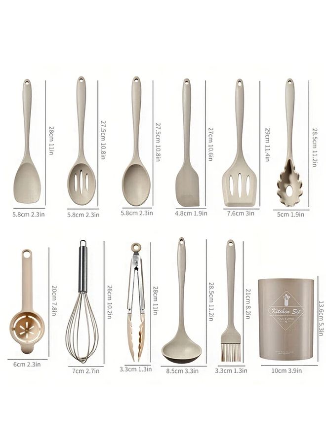 Pink Silicone Kitchen Utensils Set With Storage Bucket Heat Resistant Non Stick Beige Cooking Tools Spatula Whisk Tongs Turner Egg Beater Oil Brush Dishwasher Safe Durable Space Saving Design For Home Professional Kitchens Food Grade Material - Image 3