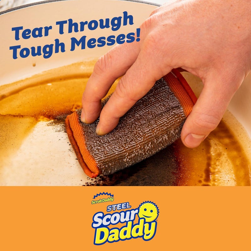 Scrub Daddy Steel Scouring Pad Scrub Sponges - Stainless Steel Scour Daddy - Stainless Steel Fibers Do What Scrubbing Sponges Can't - Durable, Shred-Resistant Scrubbing Pads - 2 Count (6 Pack) - Image 2