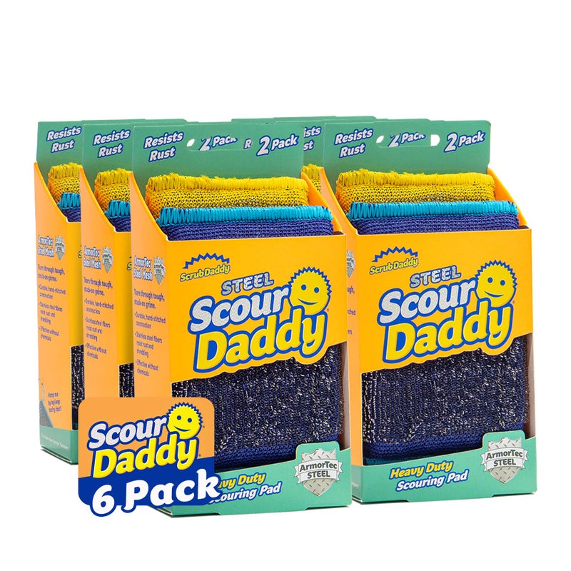 Scrub Daddy Steel Scouring Pad Scrub Sponges - Stainless Steel Scour Daddy - Stainless Steel Fibers Do What Scrubbing Sponges Can't - Durable, Shred-Resistant Scrubbing Pads - 2 Count (6 Pack) - Image 1