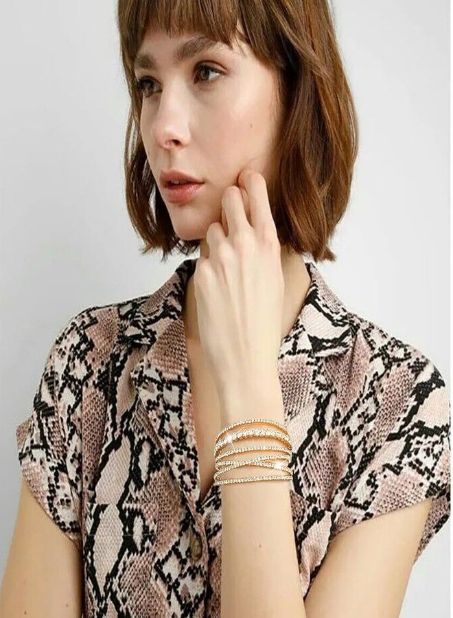 Suyi Rhinestone Bracelet Multilayer Gold Cuff Bracelet for Women Crystal Braidal Bracelets Gold 2 - Image 3